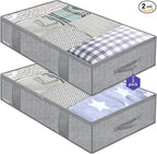 Onlyeasy Large Underbed Storage Bags Organizer Container (2 Pack) with 4 Handles and 2 Sturdy Zippers, Blankets Clothes Comforters Foldable Storage Bags with Clear Window, Herringbone Grey, MXRUBBP2