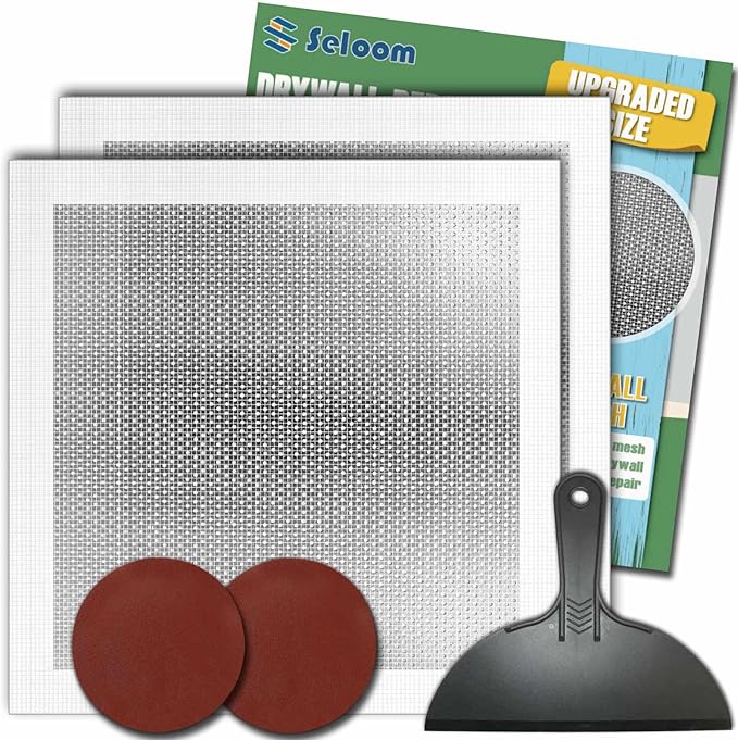 Seloom 12 X 12 Inch Drywall Repair Kit - Heavy Duty Self-Adhesive Mesh Drywall Patch Kit for Large Holes, Quick & Easy Wall Patch Repair kit for Wall and Ceiling (Repair 5)