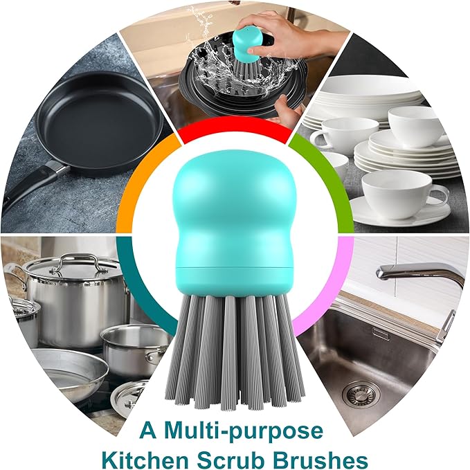 Mini Dish Brush for Cleaning Chicken Shredder, Palm Brush Dish Scrubber with Ergonomic Grip, Kitchen Brush for Washing Dishes, Pans, Pots, Sink (4, Mint Green)