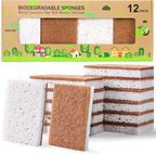 Biodegradable Natural Kitchen Sponge，Eco Friendly Sponges for Dishes,Compostable Cellulose Sponge with Natural Plant Based Coconut Walnut Sustainable Scrubber Sponge Pack of 12