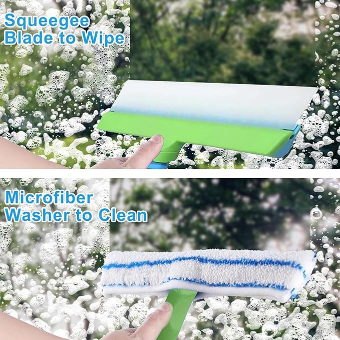 Recyclable Silicone Window Squeegee Kit, Aqua Blade Window Squeegee Kit, 3 in 1 Glass Glass Cleaning Set with Silicone Squeegee & Microfiber Scrubber for Shower, Mirror, Door & Car Cleaning (Blue)
