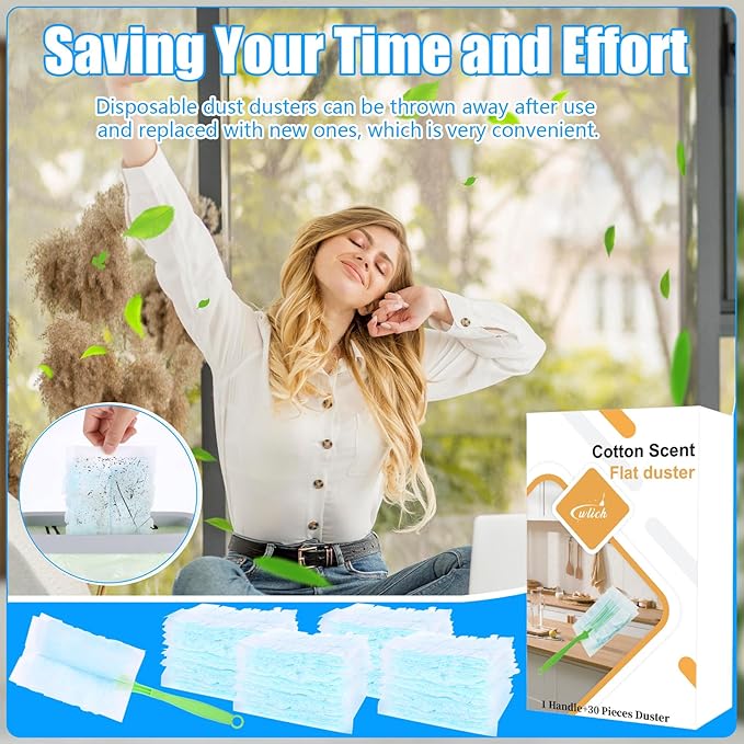 30PCS Disposable Dusters Refills Compatible with Swiffer,180 Degree Electrostatic Disposable Replacement Head for Home,Office,Ceiling Fans,Blinds and Furniture Dusting