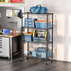 SINGAYE 4 Tier Adjustable Storage Shelf with Wheels Heavy Duty Shelving Unit Rack Shelves Wire for Garage Office Pantry Kitchen 14" Dx36 Wx58 H 1400LBS Black