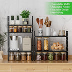 Expandable Cabinet Storage Shelf Stackable Organizer Rack for Kitchen Bathroom Pantry Spice Cupboard Countertop Home Office Desk Heavy Duty Nonslip Black Small 1 Pack