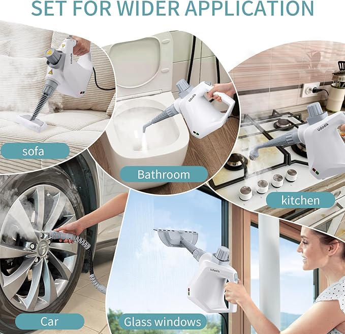 Handheld Steam Cleaner for home, Multipurpose Portable Steam Cleaners Use with Safety Lock and 10 Accessory Kit to Remove Grime, Grease, More