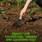 Garden Guru Hand Rake Cultivator Claw Soil Tiller - Military Grade Steel - Rust Resistant - 5 Tine Japanese Ninja Claw - Comfortable Wood Handle - Perfect Pulverized and Aerated Soil