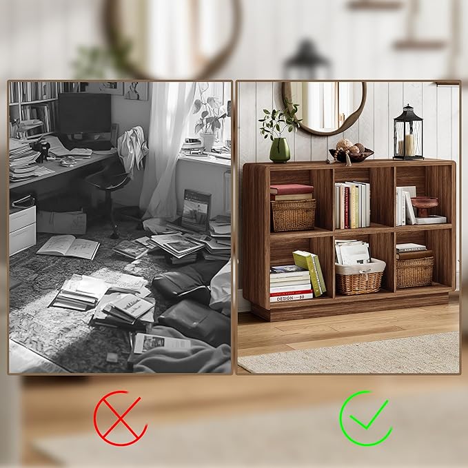 ChooChoo 6 Cube Storage Organizer, Wooden Bookcase with Storage, Cube Storage Bookshelf for Bedroom and Home Office, Brown Walnut