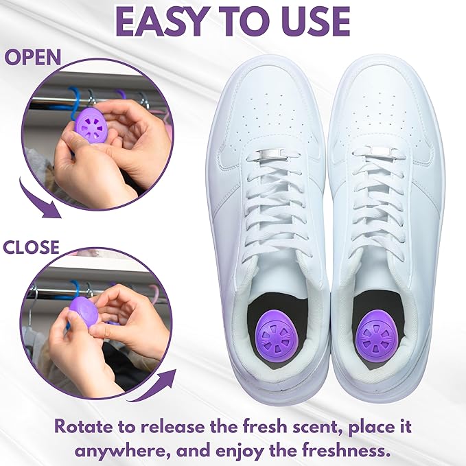 Air Jungles Shoes Deodorizer Ball 12 Ct, Lavender Scent, Odor Remover Balls for Sneakers, Gym Bags, Lockers, Closets, Hampers, and Drawers, Essential Oil Provides Natural Freshness