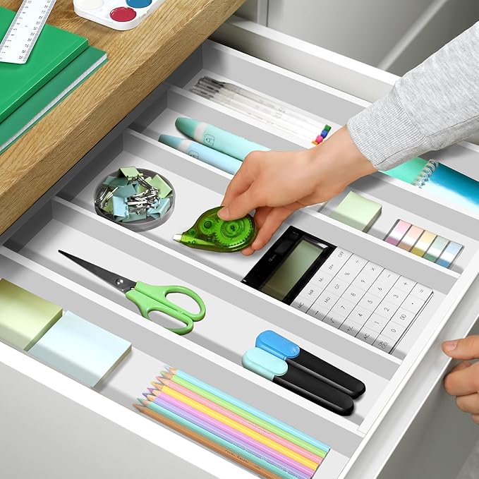 ROYAL CRAFT WOOD Luxury Bamboo Kitchen Drawer Organizer - Silverware Organizer - Utensil Holder and Cutlery Tray with Grooved Drawer Dividers for Flatware and Kitchen Utensils (5 Slot, White)