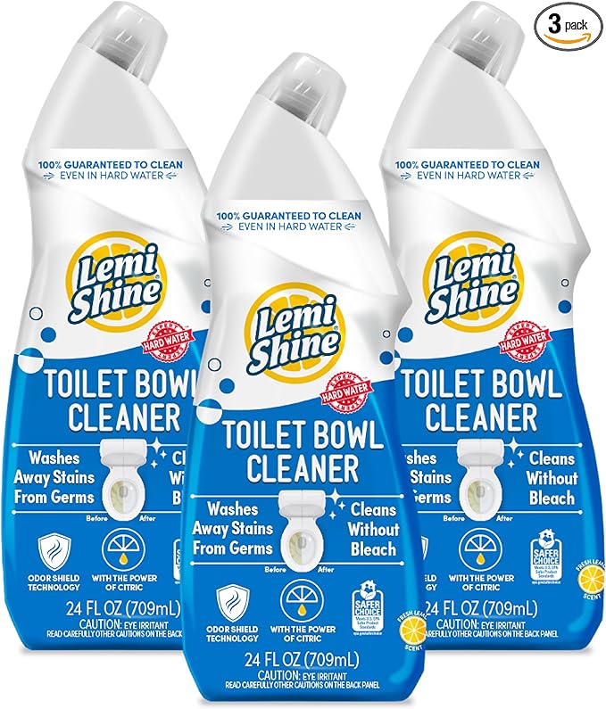 Lemi Shine Toilet Bowl Cleaner, Bleach-Free, Removes Tough Stains and Odor, Award-Winning (24 oz., 3 pack)
