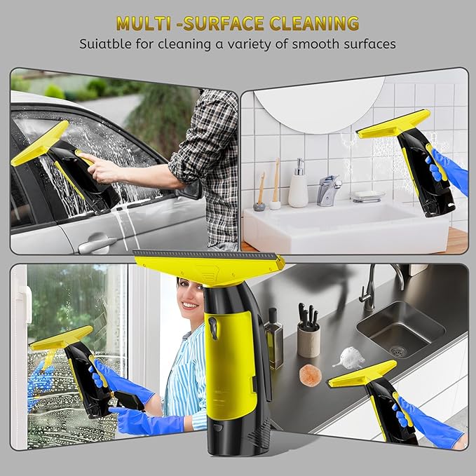 Window Vacuum Squeegee Cordless, Window Vac with Detachable Water Tank and Strong Suction, Electric Window Cleaning Tool for Shower Wall, Mirror, Glass, Car Windshield, Countertop, Tiles