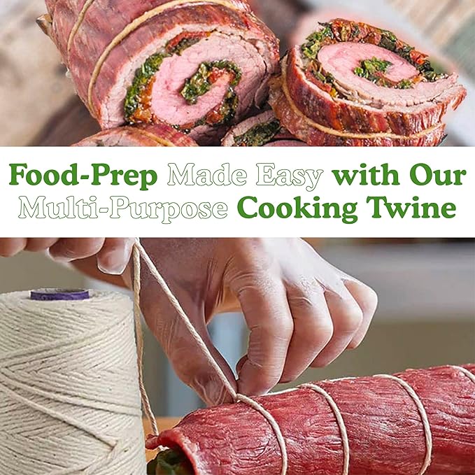 Regency Wraps Butchers Cooking Twine, Heavy Duty, 500 ft,16 Ply, 2.4mm, Food-Safe Cotton Kitchen String for Turkey Trussing, Meat Prep, Crafting, Natural, Pack of 2
