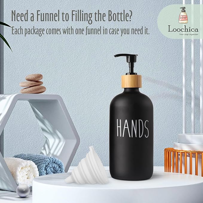 Black Glass Kitchen Soap Dispenser, Detergent Dispenser or Hands Soap Dispenser for Kitchen Sink, Black Soap Dispenser, Modern Farmhouse Decor Dish Soap Pump for Kitchen Organization