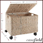 Casafield Rolling Filing Cabinet, Whitewash - Water Hyacinth File Organizer with Lid and Locking Wheels, Home Office Storage for Hanging Folders
