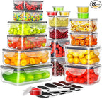 40 PCS Food Storage Containers with Lids Airtight (20 Containers & 20 Lids), Plastic Storage Meal Prep Container-Stackable 100% Leakproof & Microwave Organization and Storage Sets, Lunch Containers