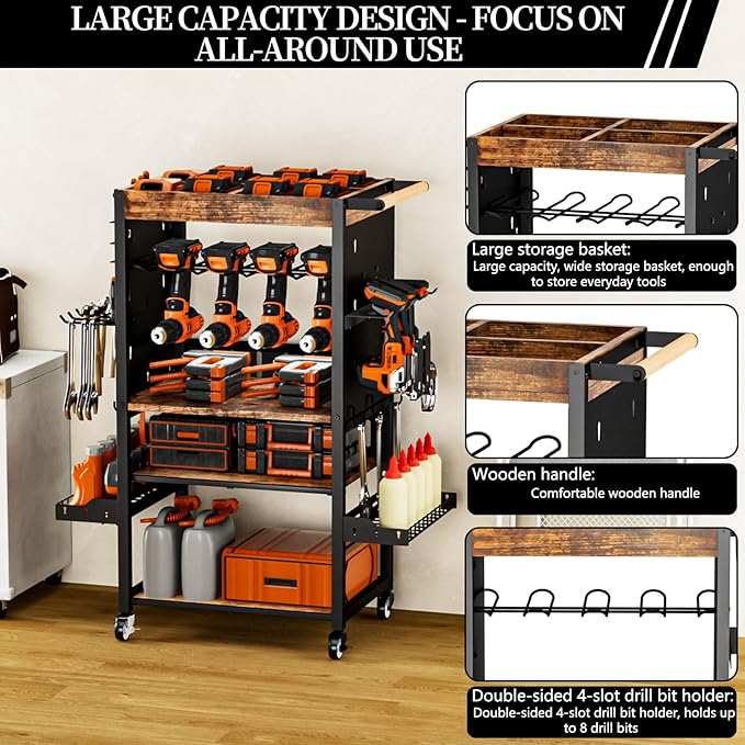 Heavy-duty metal tool organizer,Premium thickened wood panels,tool organizer 5 Layers + 5 Side Hooks Integrated Design Tool Organizers and Storage