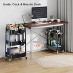 2 Tier Utility Rolling Cart, Storage Organizer Sofa Side Table with Wheels, Under Desk Mobile Trolley Organizer with Handle for Office Home Kitchen Organization, Black