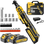3/8" Cordless Electric Ratchet Wrench Set With Multi Drill Bits, 66FT-LBS 250 PRM Power Ratchet Wrench, 21V Ratchet Tool Kit, Variable Speed, 7 Sockets, LED Light, 1/4" and 1/2" Adapter, 2 Batteries
