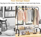 Rolling Clothes Rack Metal Clothing Rack with Wheels Garment Rack with Bottom Shelf for Hanging Clothes Shirts Jeans and Coats Black