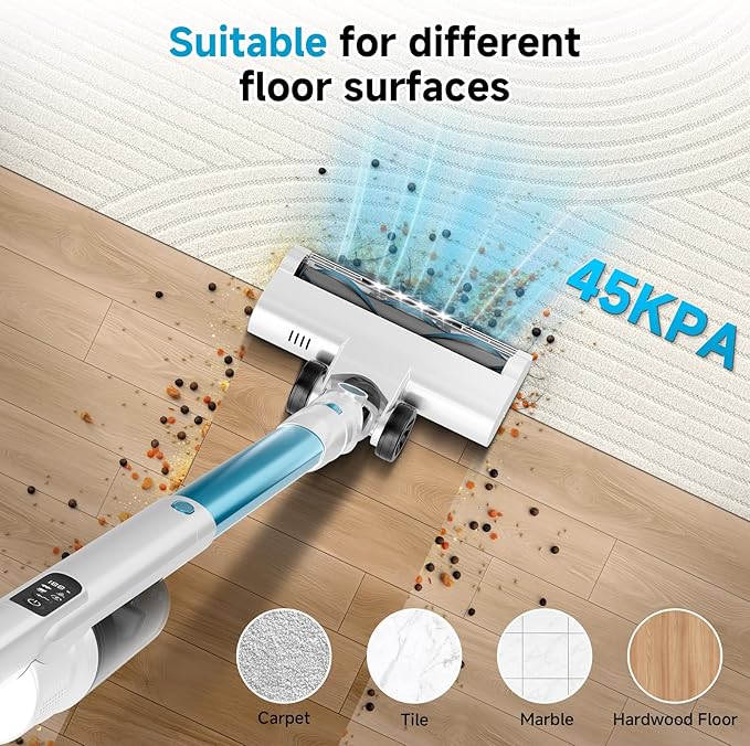 Self Clean and Empty Cordless Vacuum Cleaner with 2.5L Dust Base, Powerful Suction Handheld Vacuum, Auto Empty System, HEPA Filtration, Stick Vacuum for Pet Hair, Hardwood and Carpet, Blue