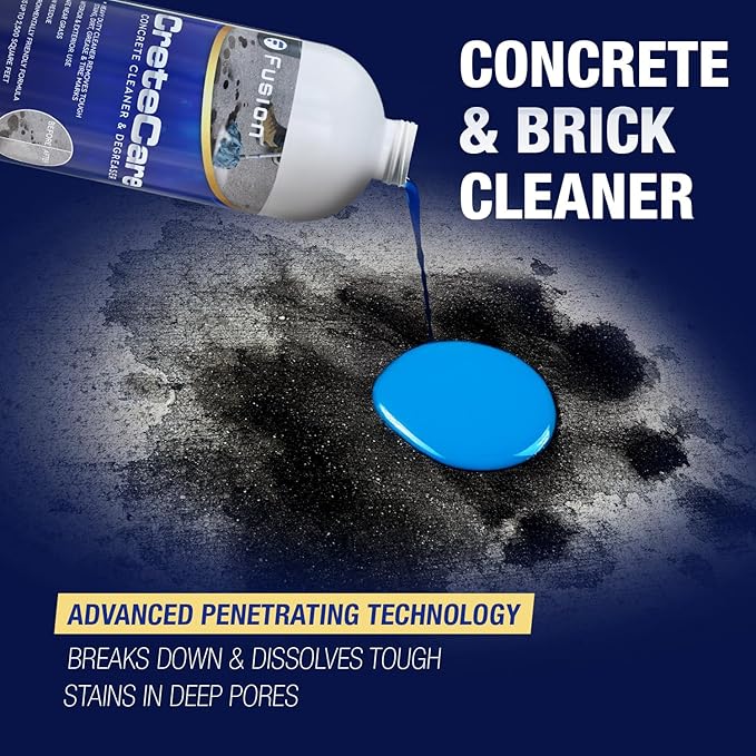 Fusion CreteCare: The Ultimate Concrete Cleaner and Driveway Oil Stain Remover for Garage Floors - Oil and Grease Remover, Super Clean Degreaser, and Outdoor Concrete Stain Solution (128 Fl Oz)