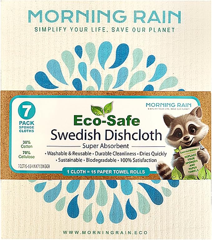 MorningRain Swedish Cloths for Kitchen, 7 Pack Watercolor Dish Towels, Washable Paper Towels, Non-Scratch Cellulose Sponge Cloths, No Odor, Biodegradable, Reusable Dishcloths