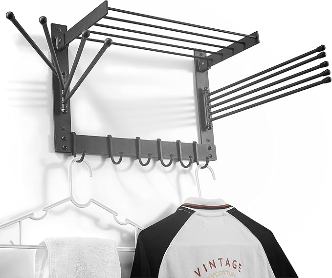 BATODA Wall-Mounted Steel Clothes Drying Rack - Swivel Towel Hanger for Laundry Room & Bathroom - Space Saver (Steel)