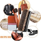 6 Pcs Horsehair Shine Shoes Brush Kit Polish Dauber Applicators Cleaning Leather Shoes Boots Care Brushes Suede Cleaner Brush with Microfiber Shoe Gloves(6 Pcs Style E)