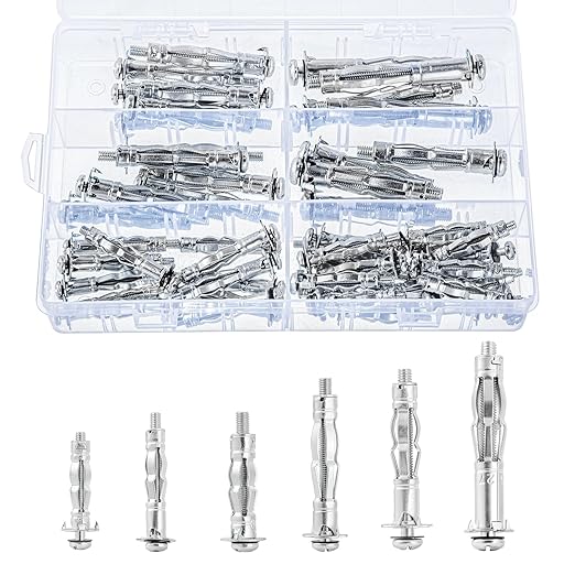 Hollow Wall Anchor Heavy Duty Zinc Plated Steel Bolt Hollow Drive Wall Anchor Screw Set for Drywall,Multiple Sizes Assortment Kit (5size52pcs)