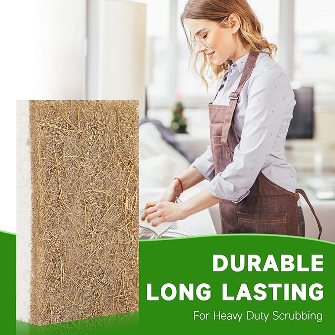 10 Pack Biodegradable Natural Sponges Kitchen - Compostable Cellulose and Coconut Walnut Scrubber Sponge - Eco Friendly Sponges for Dishes