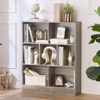LEYAOYAO 7 Cube Bookshelf with Base,3 Tier Mid-Century Modern Grey Bookcase,Standing Wide Bookshelves Storage Organizer Shelf,Rustic Wood Display Cabinet Book Shelves for Bedroom,Living Room,Office