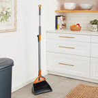 Casabella Quick 'n Easy Upright Broom and Dustpan Set, Gray/Orange, Multi-Surface for Tile, Wood & Laminate Floors