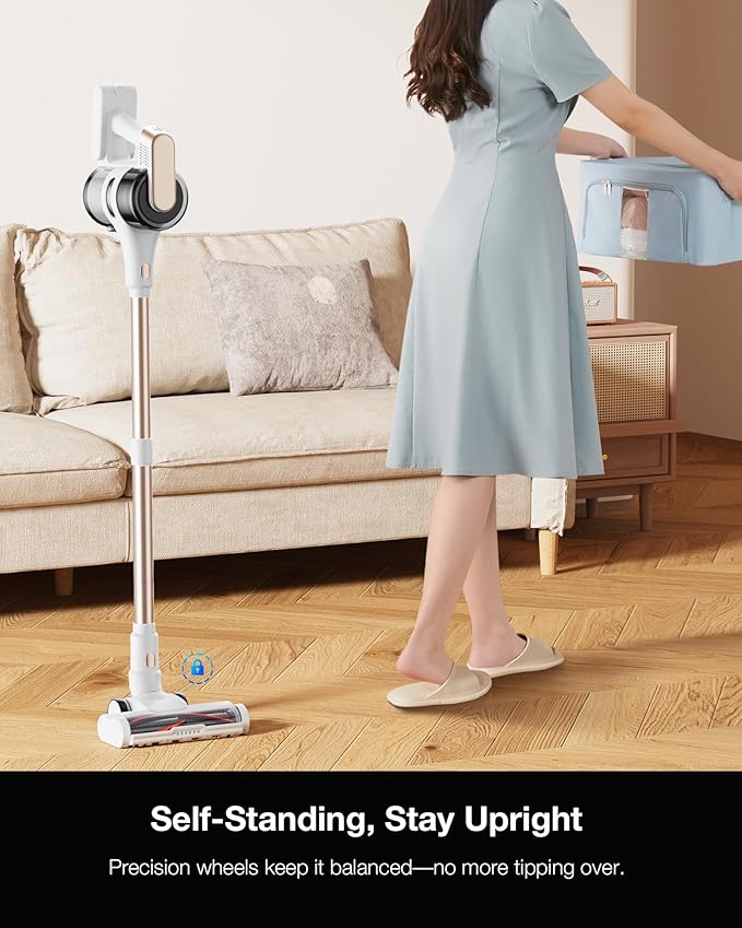 Cordless Stick Vacuum Cleaner for Home, Lightweight Rechargeable Vacuum with 55min Runtime, Powerful Suction, Green LED Headlight, 9-in-1 Pet Hair Carpet & Hardwood Floor Cleaner