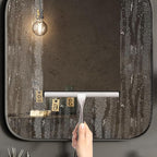 All-Purpose Stainless Steel Shower Squeegee for Glass Doors with Adhesive Hooks, Squeegee for Shower Glass, Bathroom Household Cleaner Tool for Window Mirror Tile Wall Car, 12 inch, Silver