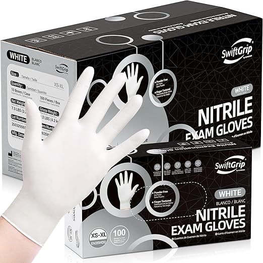 Disposable Nitrile Exam Gloves, 3-mil, Medium, Case of 1000, White Nitrile Gloves Disposable Latex Free for Medical, Cleaning, Cooking & Esthetician, Food-Safe, Powder-Free, Non-Sterile