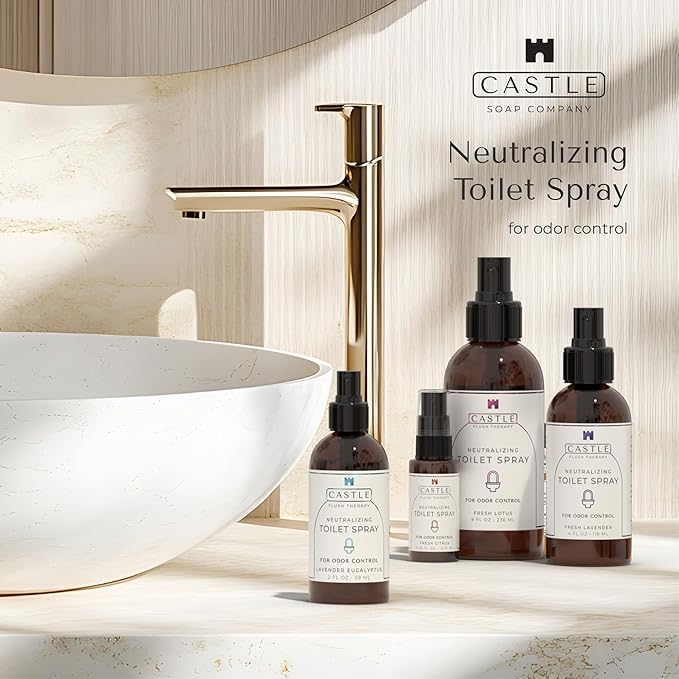 Castle Flush Therapy Neutralizing Toilet Spray | Odor Control: Mist Over the Water Surface, Go, Then Flush | Bathroom Freshening | Neutralizes Odors at the Source | Lavender and Eucalyptus | 4 oz