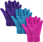Patelai 3 Pairs Microfiber Plant Dusting Gloves Leaf Cleaning Gloves for Indoor Plants, Blinds, Furniture, House (Purple,Blue,Rose Red,Large)