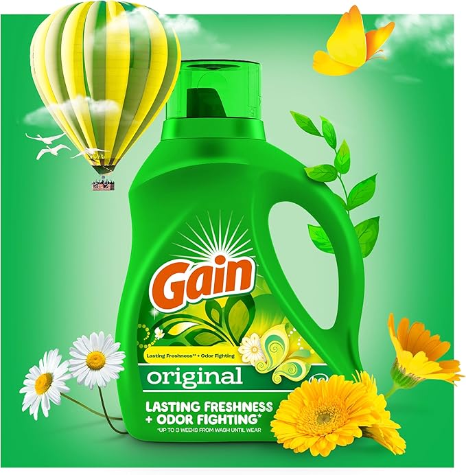 Gain Liquid Laundry Detergent, Original Scent, 154 fl oz, 107 loads, Freshness + Odor Fighting, High efficiency washing machine iquid cleaning soap