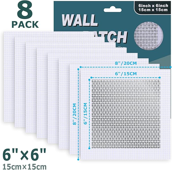 8 Pack 6 * 6 Inch Drywall Repair Patch, Drywall Repair Kit with Extended Self-Adhesive Mesh, Large Hole Patch Repair for Drywall, Heavy Duty Dry Wall Hole Repair Patch