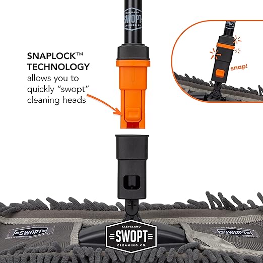 SWOPT 18” Microfiber Dust Mop + 60" Steel Handle, Combo — Dust Mop Head with Long Handle Interchangeable with All SWOPT Cleaning Products — Clean Hard-to-Reach Areas, Machine Washable