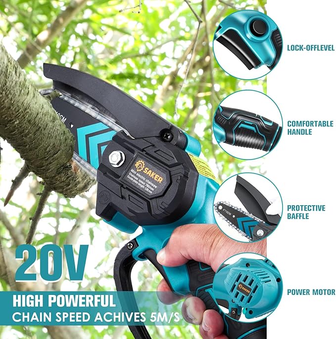 Saker Mini Chainsaw,Portable Electric Cordless Chainsaw,Battery Powered,Small Power Handheld Chain Saws Pruning Shears for Tree Branches,Christmas Gifts for Men Dad Women(2 Batteries&3 Chains)