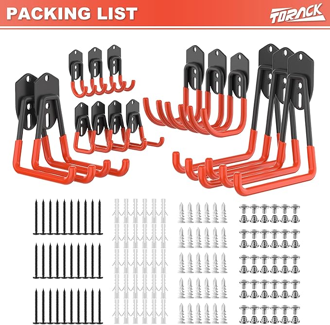 TORACK 15PCS Garage Storage System Hooks, Shelving Hooks for Keyhole Shelving Units Wall Mount Utility Hooks for Tools, Ladders, Cords, Folding Chairs, Shovels and Rakes(Orange)