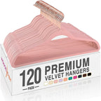 HOUSE DAY Pink Velvet Hangers 120 Pack, Premium Non-Slip Felt Clothes, Sturdy Heavy Duty Coat, Durable Hangers for Suits, Space Saving with No Hanger Mark, 360° Swivel Rotating Rose Gold Hook