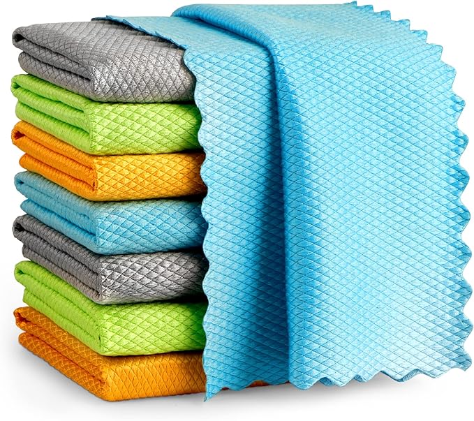 AIDEA Microfiber Glass Cleaning Cloths, 8PK, 16"x16" Premium Microfiber Glass and Window Cleaner, Lint Free Quickly Clean Windows, Glasses, Windshields, Mirrors, Stainless Steel