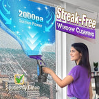 Window Vacuum Squeegee Cordless, 2000Pa Electric Window Cleaner with Power Blade, Vacuum Squeegee for Window Cleaning, Streak-Free Window Vacuum with 360ml Spray Bottle for Windows, Mirrors, Tiles