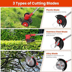Cordless Weed Wacker, 2x2.5Ah Battery Powered Grass Trimmer, Electric Weed Eater with Wheels, 3-in-1 Electric Lawn Edger with 3 Types Blades Brush Cutter for Garden, Yard