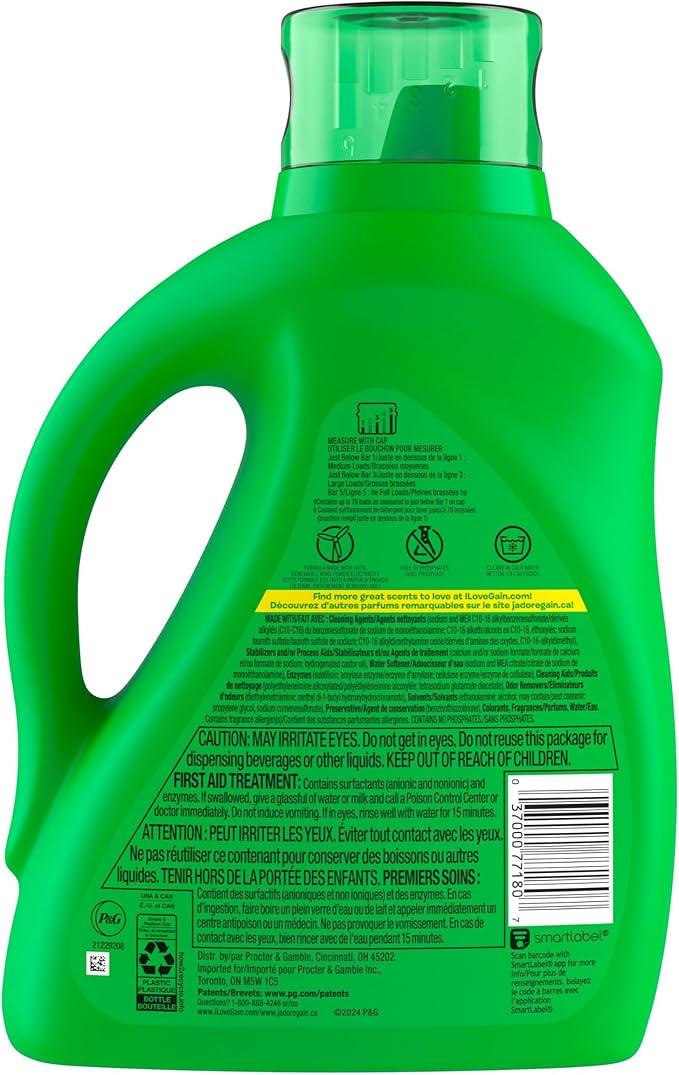 Gain Liquid Laundry Detergent, Moonlight Breeze Scent, 113 fl oz, 78 loads, Freshness + Odor Fighting, High efficiency washing machine iquid cleaning soap