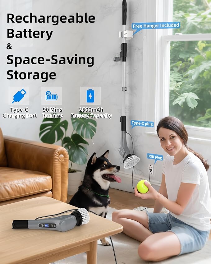 MR.SIGA Electric Spin Scrubber, Cordless Cleaning Brush, Shower Scrubber with 7 Replaceable Brush Head, Waterproof Bathroom Power Scrubber for Kitchen and Bathroom Cleaning