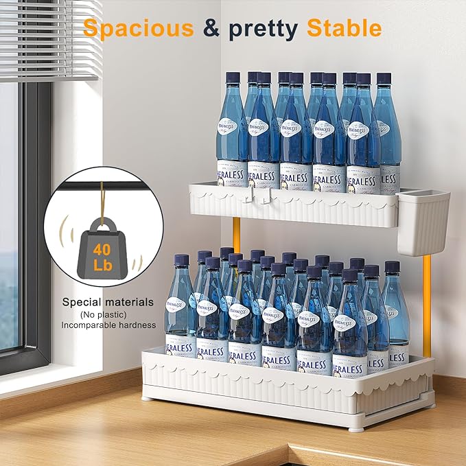 3 Pack Multi-Purpose Under Sink Organizers and Storage, 2026 L-Shaped Pull Out Cabinet Organizer for Bathroom & Kitchen, Under Cabinet Organizer with Hooks Hanging Cup, White