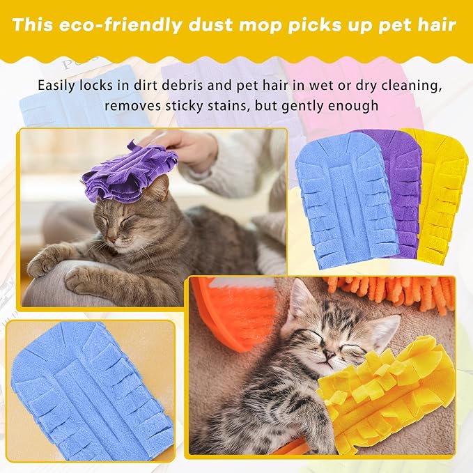 Zubebe 12 Pcs Duster Refill Reusable Fleece Duster Refills Feather Flat Dusters Multi Surface Washable Cleaning Pads Tools for Home, Blinds, Car, Pet, Furniture, Fans (Purple,Light Blue,Yellow)